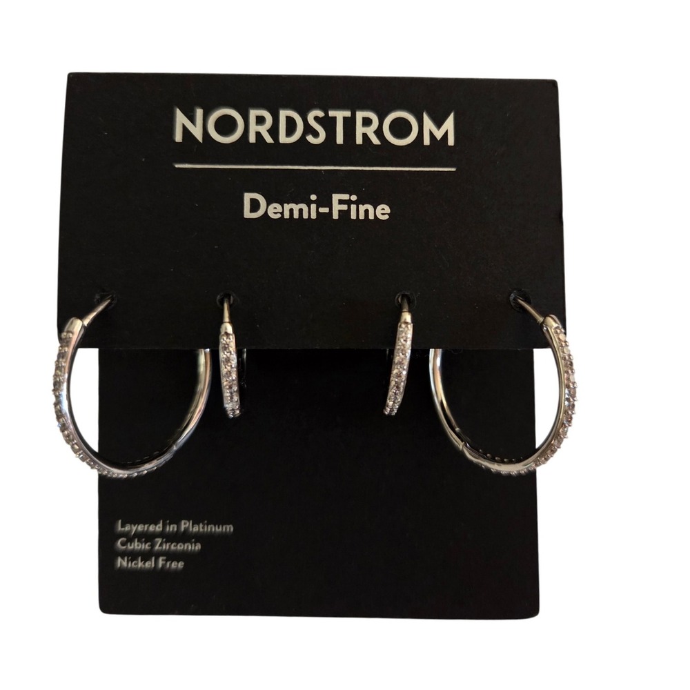 Nordstrom Demi Fine Platinum Cubic Zirconia Hoop Earrings‎ Set